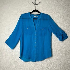 Kim Rogers Womens Blue Button Up Top SIZE MEDIUM